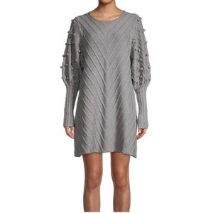 Avantlook Gray Puff Sleeve Knit Mini Sweater Dress NEW